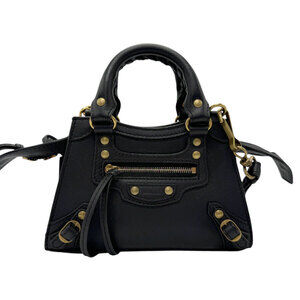 Balenciaga Neo Classic City Leather Shoulder Bag Black Gold